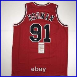 Autographed/Signed DENNIS RODMAN Chicago Red Basketball Jersey JSA COA Auto