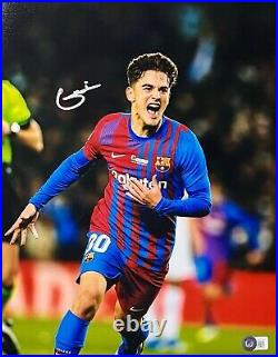 Barcelona Gavi Signed 11x14 Autographed Photo Beckett BAS Witnessed