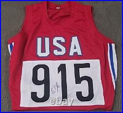 Carl Lewis signed autographed Custom Red White Blue Jersey JSA Authenticated