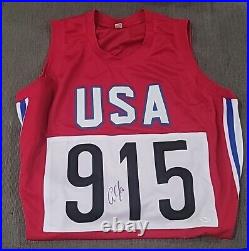 Carl Lewis signed autographed Custom Red White Blue Jersey JSA Authenticated