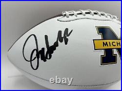 Jim Harbaugh Signed Michigan Wolverines White Panel Logo Football Autograph JSA