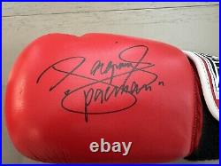 Manny Pacquiao Signed Red Boxing Glove Bench Exclusive Autograph Left Glove