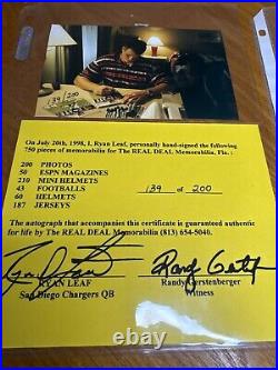 Ryan Leaf Autographed 8x10 Photo Real Deal 139 Of 200 With COA