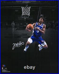 Tyrese Maxey Philadelphia 76ers Autographed 16 x 20 Lay Up In Blue Photograph